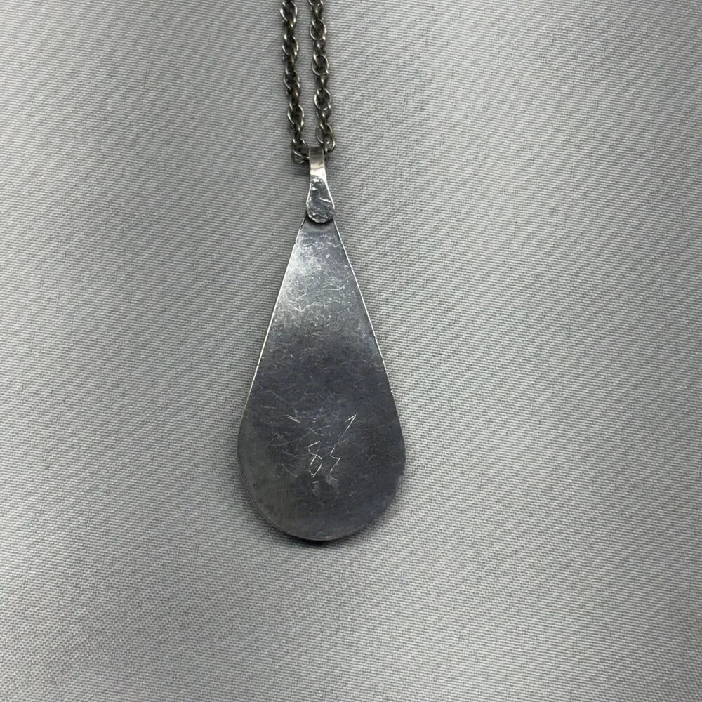 Vintage Southwestern Sterling Turquoise Coral Pitot Point Teardrop Pendant